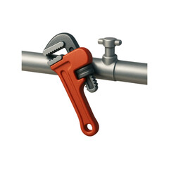 Naklejka premium Red pipe wrench on metal pipe with valve isolated on transparent background