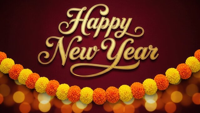 Happy New Year Gold Script. Diwali Festival Maroon Luxury Banner. - Powered by Adobe