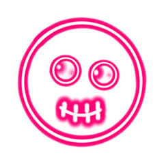 Glow in the dark Emoticon: A radiant, cartoon-like smiley face with luminous pink outlines. Simple and elegant and its glow creates an eye-catching and friendly vibe.