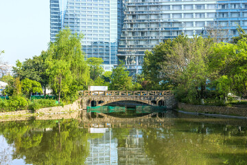 Swan Lake Stone Bridge in Century City, Chengdu