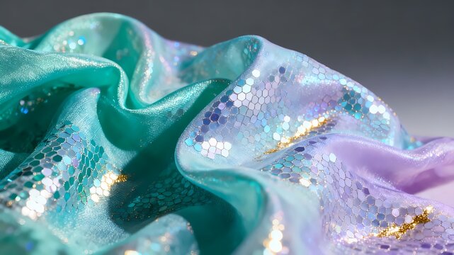 Shimmering Fabric with Iridescent Sequins and Metallic Threads