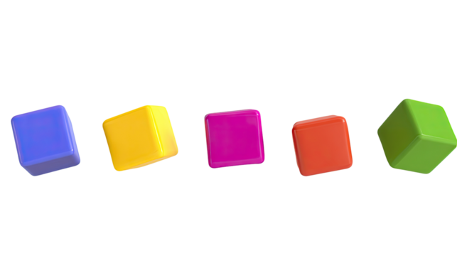Colorful 3D cubes in a row