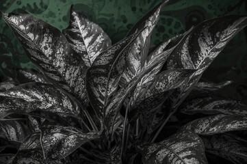 Monochrome abstract texture featuring circular patterns of Dracaena leaves, nature-inspired wallpaper design