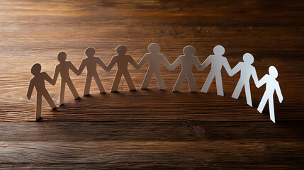 Silver Paper Chain Figures on Wooden Surface