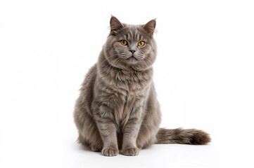 Obraz premium Gray British Shorthair Cat Posing on a White Backdrop