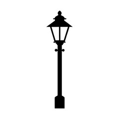 Street lamp post icon outdoor light silhouette urban night lighting vector design illustration