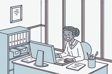 business people working, with office supplies around	
