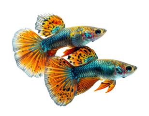 Colorful Guppy Fish Pair with Flowing Fins, Tropical Aquarium Side View PNG