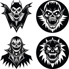 Collection set of halloween icons. Halloween silhouette elements vector. silhouettes of Halloween on a white background.
