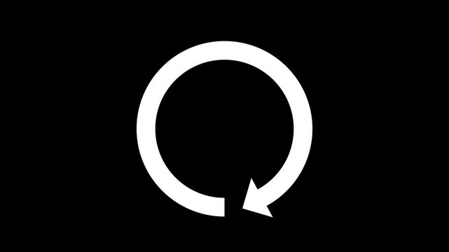 Animation of a circular white arrow, for concepts like recycling, reloading, and 24-hour operation (black background)
