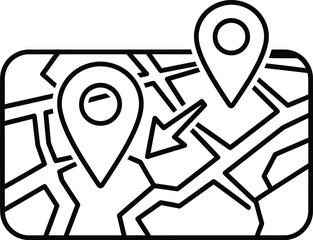 Navigation pins on a stylized map with route arrow, representing travel and location planning.