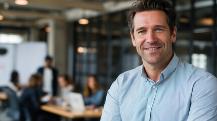 Obraz premium Businessman smiling in coworking space