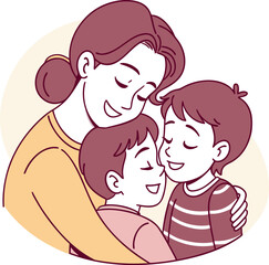 Warm family embrace mother hugs two children love affection symbol representation transparent background