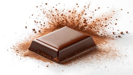 Rich dark chocolate square dusted with cocoa powder