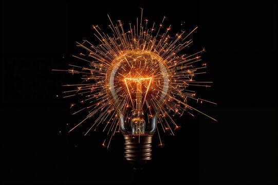 Electrical sparks flying from a bursting lightbulb