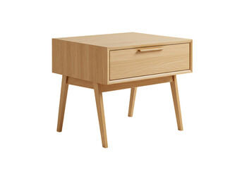 Light Oak Wood Nightstand with Single Drawer isolated on transparent background