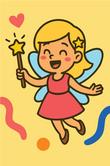 Cartoon illustration fairy with magic wand