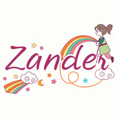 Cute girl painting a rainbow with the name zander