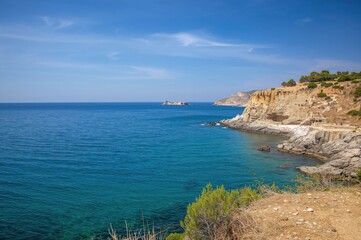 Scenic coast along a vast blue sea