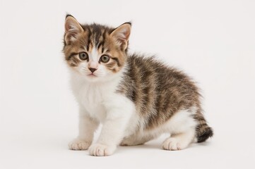 Striped kitten featuring white patches