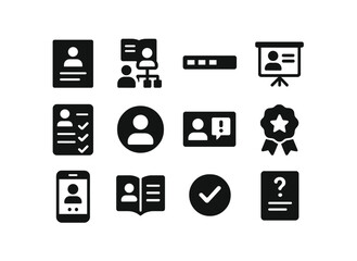 Business silhouette icon set. includes presentation, profile, chart, checklist icons