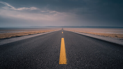 Fototapeta premium Empty road stretching into the horizon, muted minimalist tones.