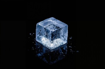 Obraz premium Transparent Ice Cube Melting Against a Dark Backdrop