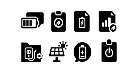 Energy and battery solid icon set. power, electricity, solar, battery icons collection