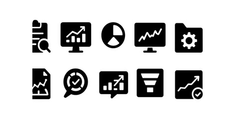 Business and analytics solid icon set for corporate reports and data visualization
