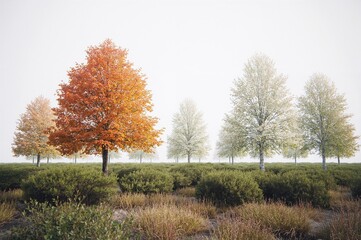 Collection of large solitary trees on a plain background