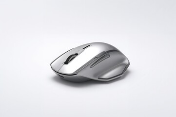 Contemporary silver computer mouse on a white backdrop