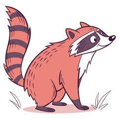 Obraz premium Cute cartoon raccoon with striped tail and mask, standing on grass