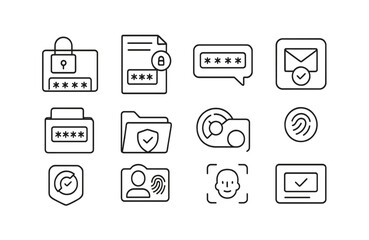 Security and authentication outline icon set. protection, privacy, lock icons outline design