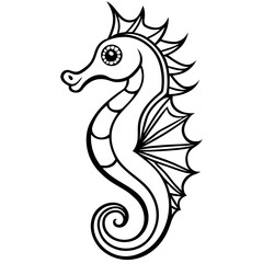Oceanic Seahorse Jewel a simple line art vector