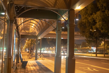 The night view of the Third Ring Road bus stop in Chengdu, Sichuan Province, China