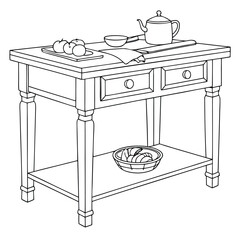 Modern kitchen island table outline icon for interior design