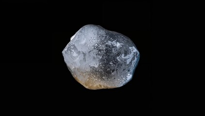 Extreme close-up of a tiny translucent mineral fragment showing a foggy look and coarse texture