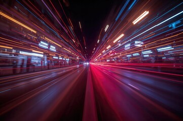 Fototapeta premium Vibrant streaks of colorful lights in motion with a smooth, abstract design.