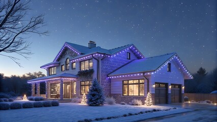 luminous blue and purple christmas lights adorn
