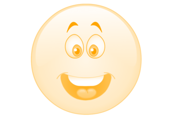A glowing orange smiley face with wide eyes and an open mouth isolated on transparent background