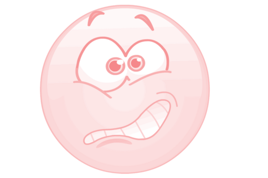 A cartoon egg with a surprised facial expression and glowing red eyes isolated on transparent background