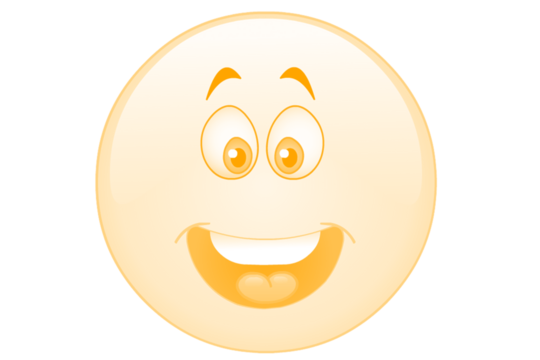 A glowing orange smiley face with wide eyes and an open mouth isolated on transparent background