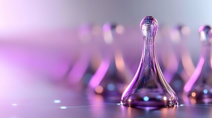 Glass chess pawn piece with purple neon lighting and reflective surface, shallow depth of field creating dreamy bokeh effect in background.