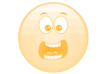 A cartoonish brown oval face with wide eyes and a large open mouth showing teeth isolated on transparent background