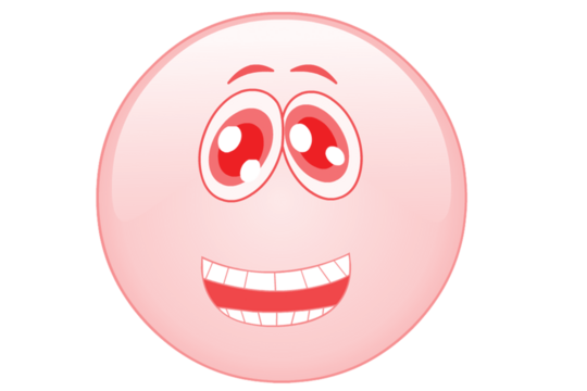 A stylized cartoon egg with a wide grin and wide surprised eyes rendered in dark red and black isolated on transparent background