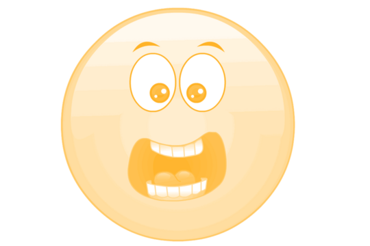 A cartoonish brown oval face with wide eyes and a large open mouth showing teeth isolated on transparent background - Powered by Adobe