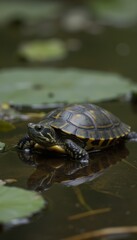 Obraz premium A Small Turtle Taking a Slow and Steady Journey Down a Forest Path