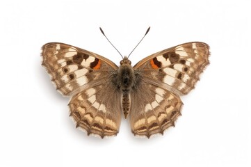 Fototapeta premium Single butterfly isolated on a plain white backdrop, Tomares nogelii species