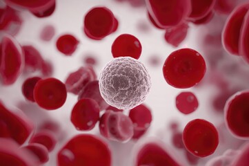 White blood cell involved in immunity. Antibody generating lymphocyte. B or T cell among erythrocytes. Scientific medical illustration.