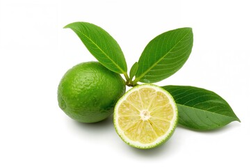 Isolated Bergamot Fruit and Leaves on a White Backdrop